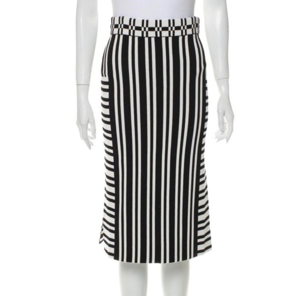 Designer Tanya Taylor Skirt Contrast Stripes ITaLY Stretch Black White L - Picture 1 of 13